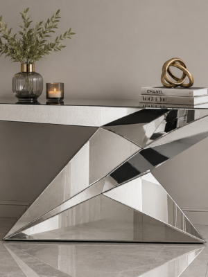 Geometric Mirrored Console Table