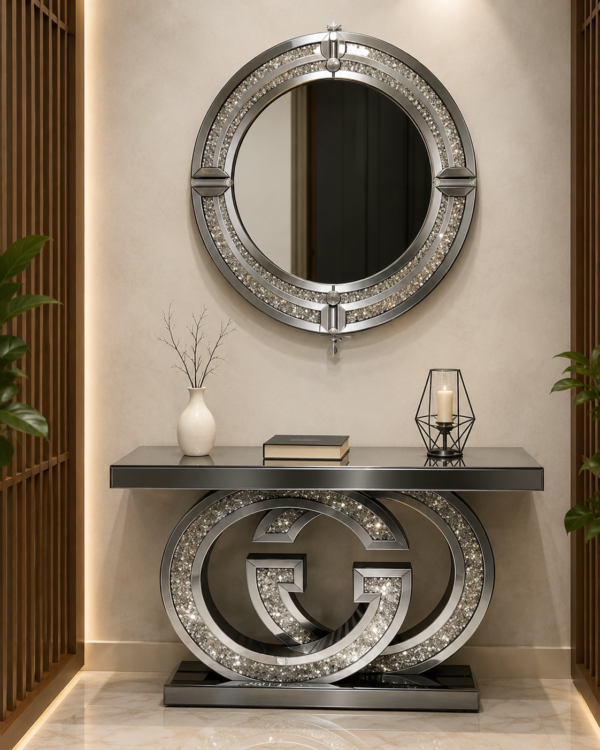 Modern Silver Console Table with Mirror Set