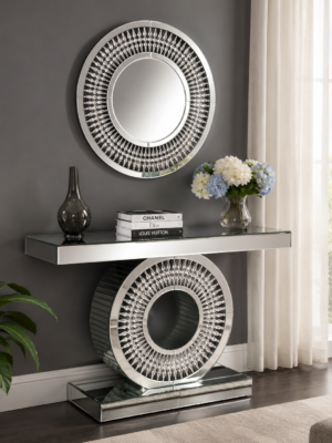 Modern Silver Console Table & Mirror Set