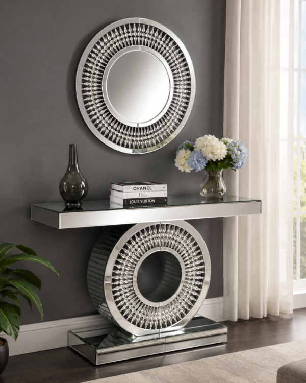 Modern Silver Console Table & Mirror Set