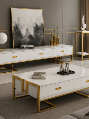 Modern Marble & Gold Living Room Table Set