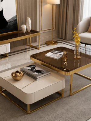 Modern Marble and Gold Coffee Table Set