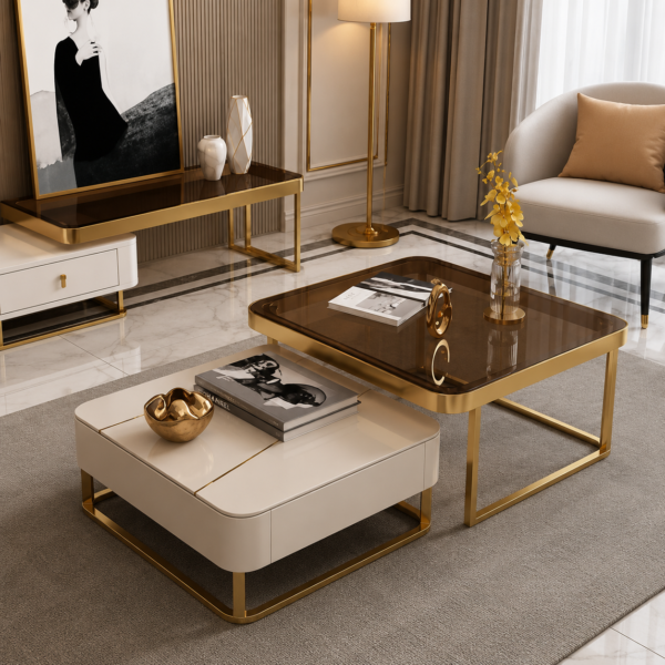 Modern Marble and Gold Coffee Table Set