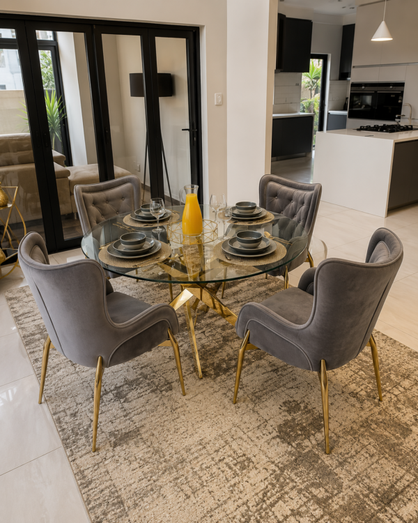 ChatGPT Image Jul 20, 2026, 10_53_24 AM Glass Dining Table Set with Velvet Chairs