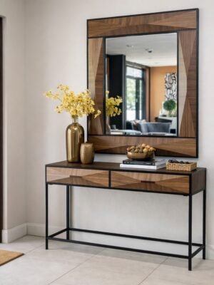 Chloe Wood & Metal Console with Mirror Set