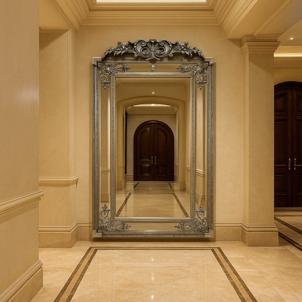 Ornate Silver Frame Full Length Wall Mirror