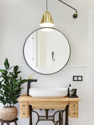 Island Black Frame Round Mirror