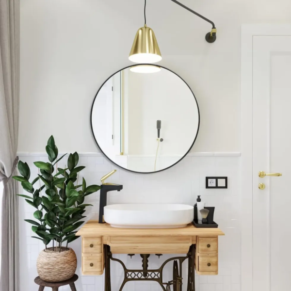 Island Black Frame Round Mirror