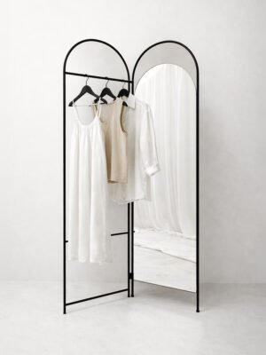Black Metal Frame Mirror with Hanging Rail