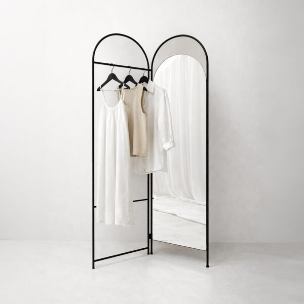 Black Metal Frame Mirror with Hanging Rail