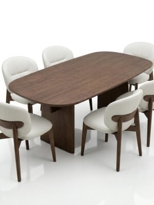Oak 7 Piece dining table set with genuine leather chairs