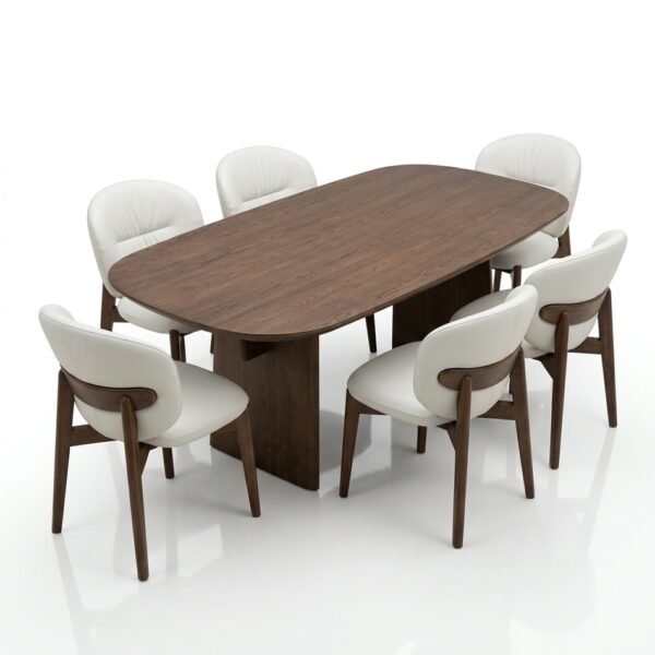 set 2 Oak 7 Piece dining table set with genuine leather chairs