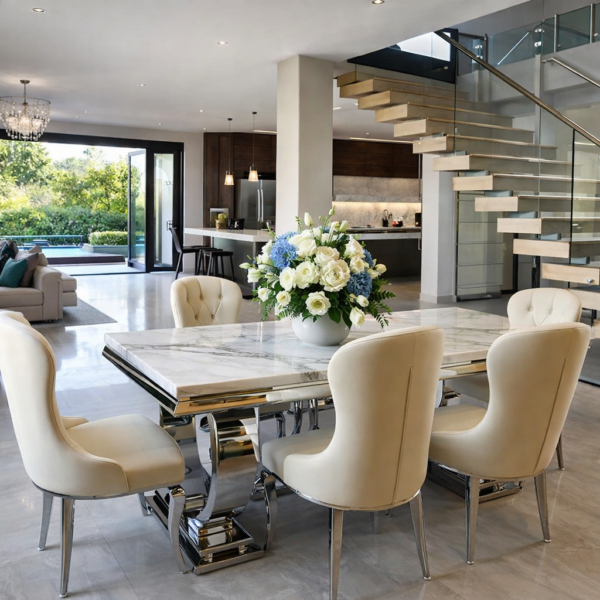 Trevor marble stone top 6 seater dining set