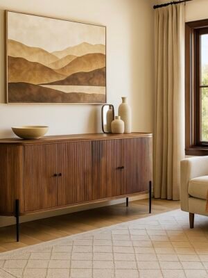 side 5 200cm Lyra Mango Wood Fluted Sideboard