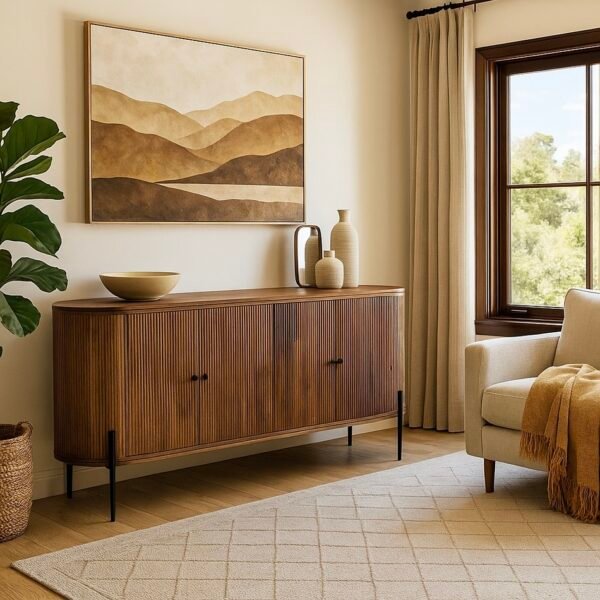 200cm Lyra Mango Wood Fluted Sideboard