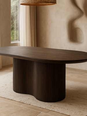 Curved base wood dining table