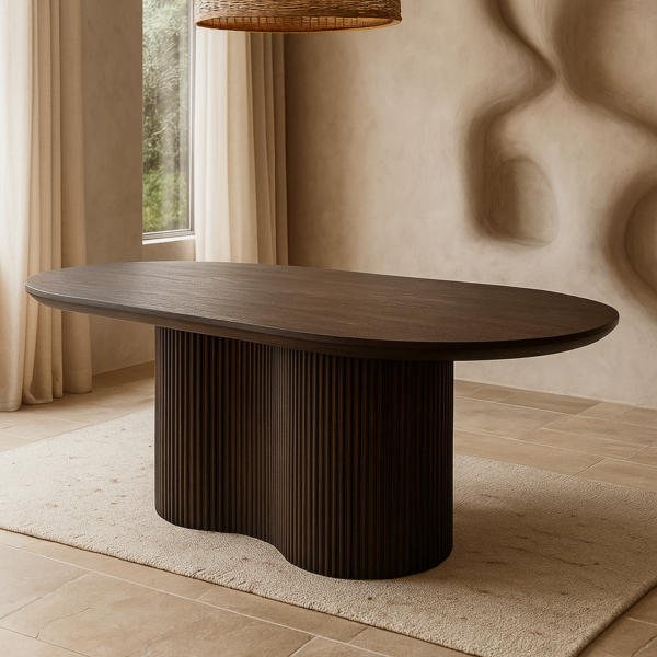 tab 7 Curved base wood dining table