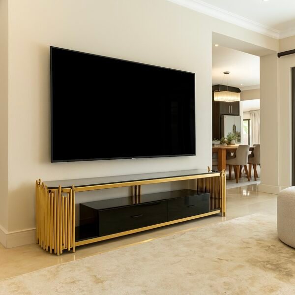 Aris Gold TV Stand With 2 Drawers