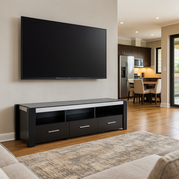 180cm Black TV Stand With 3 Drawers