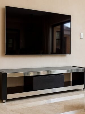Black Glasstop TV Stand with 1 Drawer
