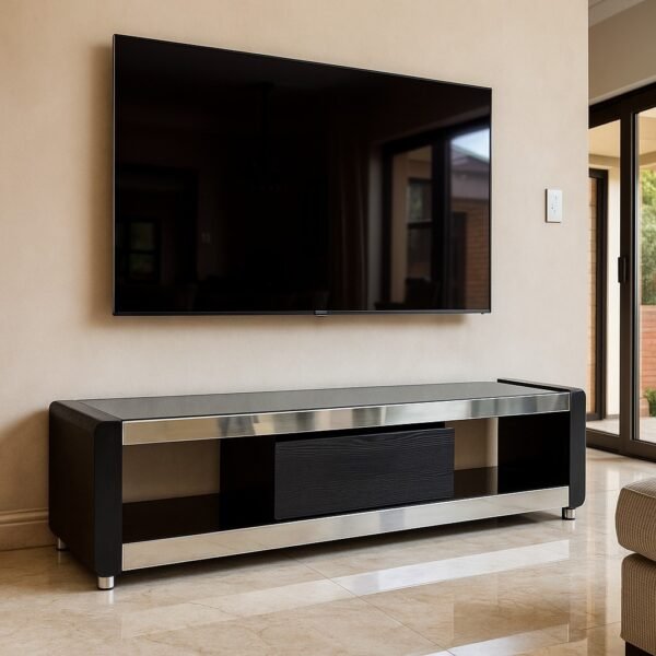 Black Glasstop TV Stand with 1 Drawer
